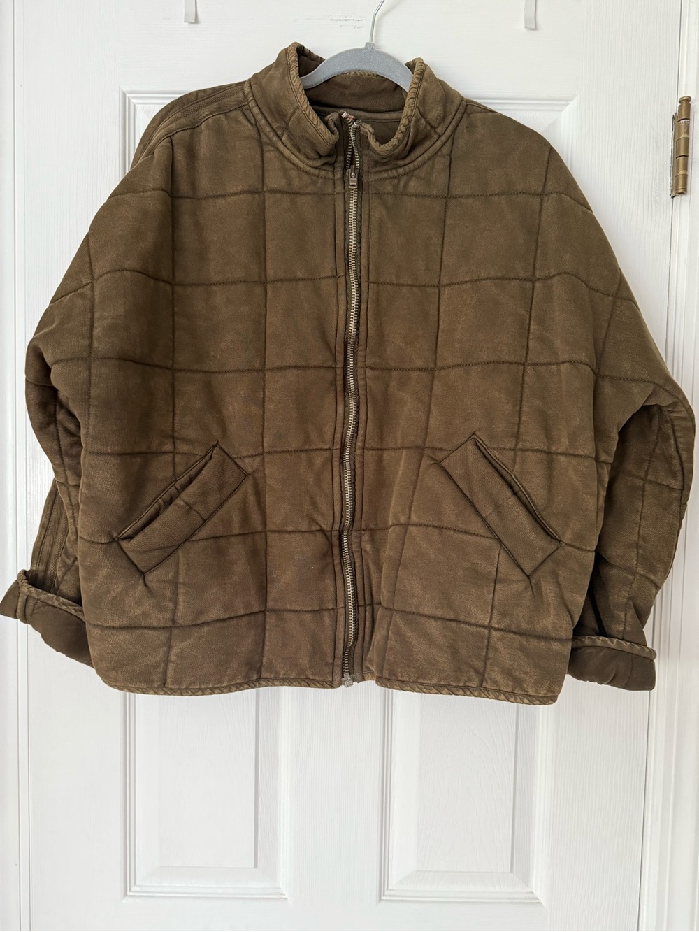 Free People Dolman Quilted Knit Jacket Olive Green - Picture 2 of 4